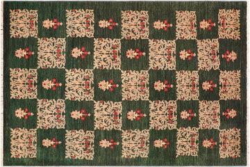 handmade Transitional Kafkaz Chobi Ziegler Green Tan Hand Knotted RECTANGLE 100% WOOL area rug 6 x 9